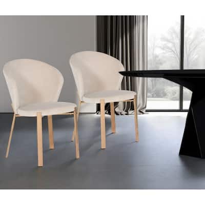 HomeRoots Set of Two Beige And Champagne Upholstered Velvet Wing Back Dining Side Chairs
