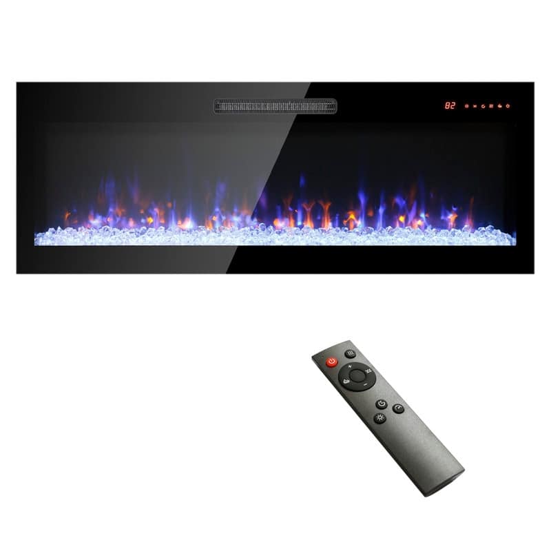 50" & 60" Ultra Thin Recessed Wall Mount Electric Fireplace with Multi-Color Flame & Remote - 50 inch