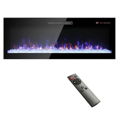 50" & 60" Ultra Thin Recessed Wall Mount Electric Fireplace with Multi-Color Flame & Remote
