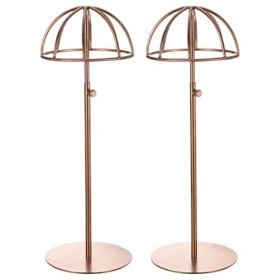Metal Hat Display Stand 2 Pack Adjustable Hat and Wig Rack Holder - Rose Gold - Rose Gold