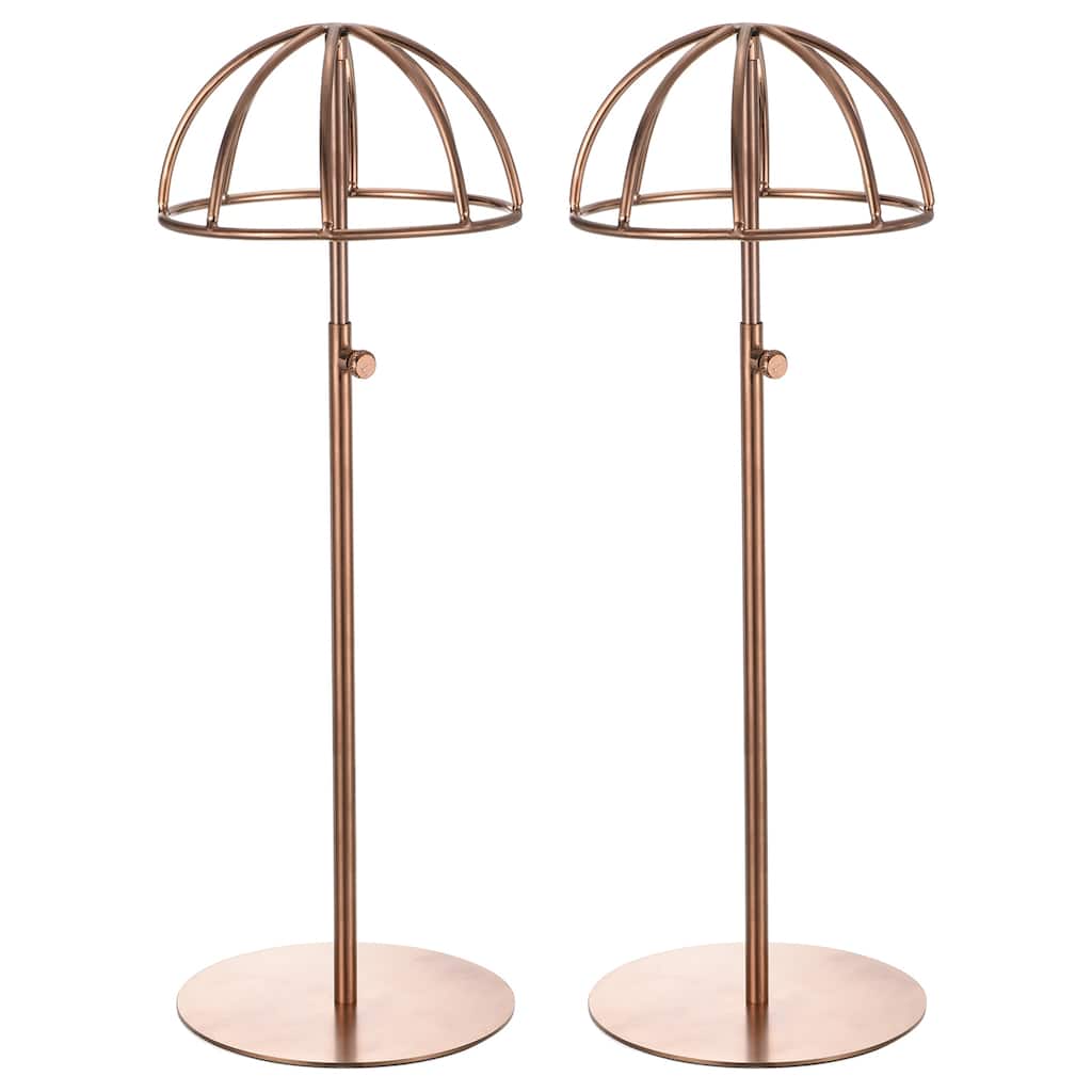 Metal Hat Display Stand 2 Pack Adjustable Hat and Wig Rack Holder - Rose Gold - Rose Gold