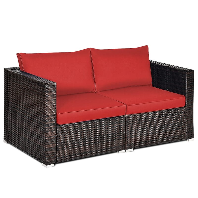 2PCS Patio Rattan Sectional Conversation Sofa Set - 29.5" x 29.5" x 25.5" (L x W x H) - Red