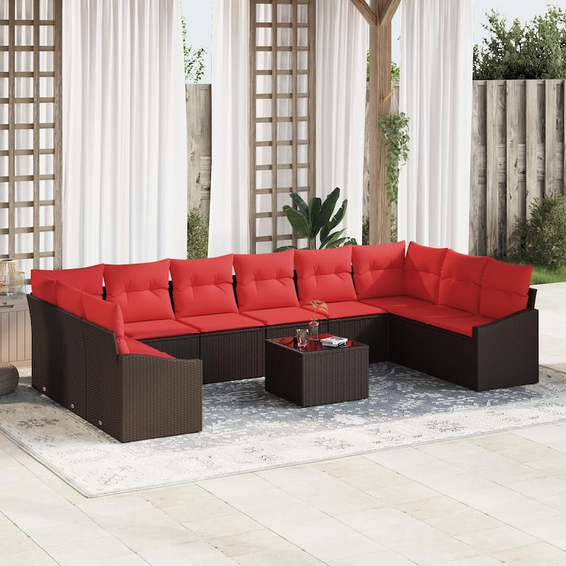 vidaXL 11 Piece Garden Sofa Set with Cushions - 135.4×70.3×27.2 - Brown-with table