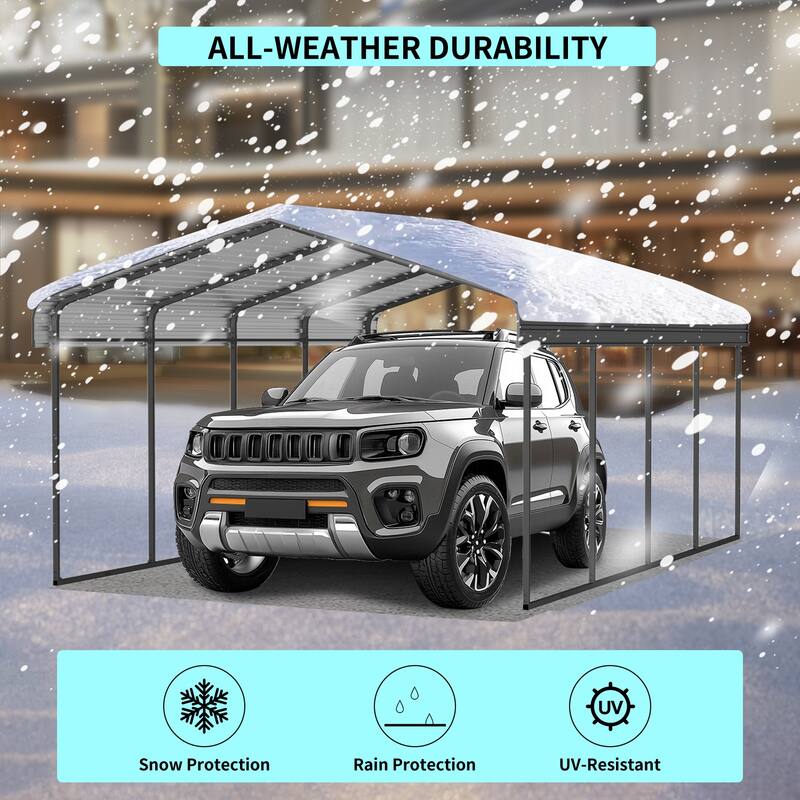 12x20 FT Metal Carport with Enhanced Base and Galvanized Steel Roof