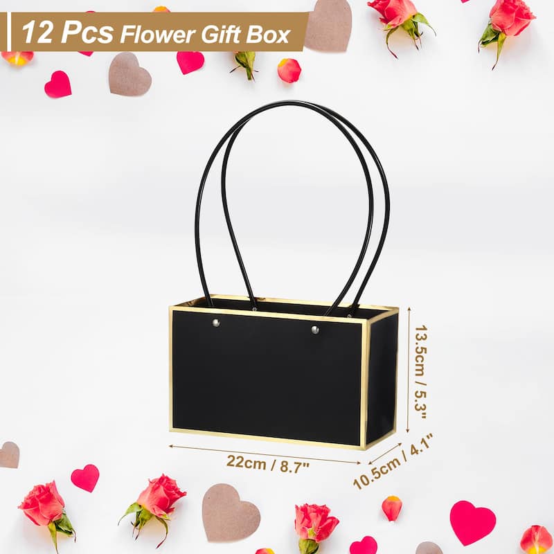 Flower Gift Box, 12 Pcs Paper Bouquet Gift Bags for Flower Packaging - Gold Pink & Gold Black