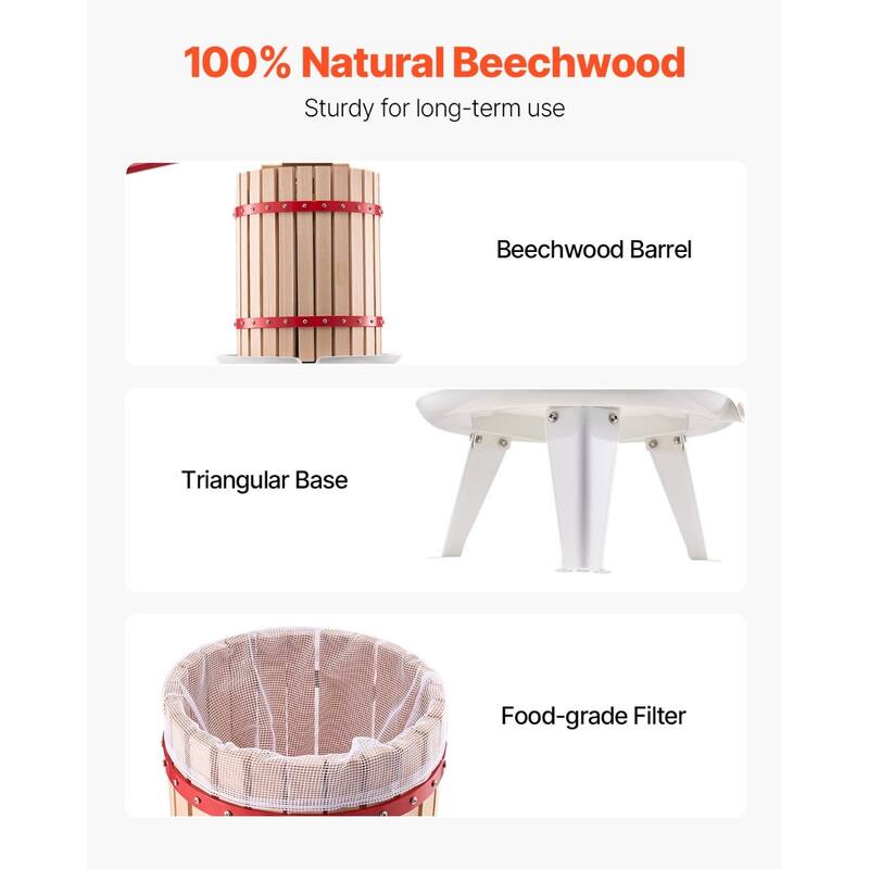 Natural Beech Wood Manual Fruit Wine Press for Fresh Juice Olive Oil and Cheese Extraction
