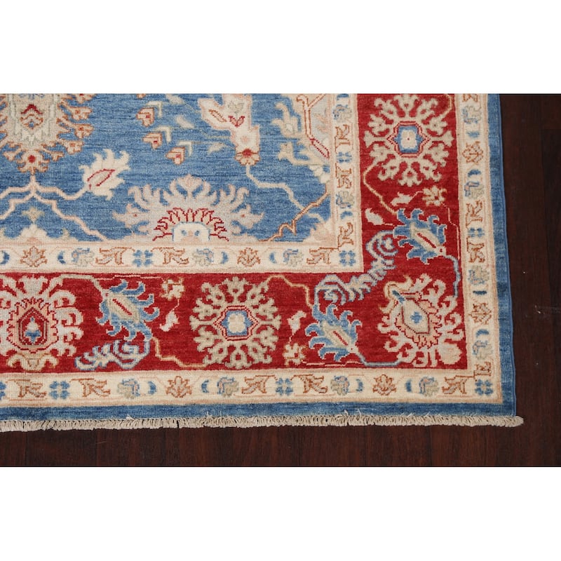 Vegetable Dye Blue Ziegler Oriental Area Rug Hand-knotted Wool Carpet - 5'11" x 8'10"