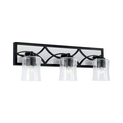 Avery 3-light Matte Black Bath/ Vanity Fixture w/ Clear Seeded Glass