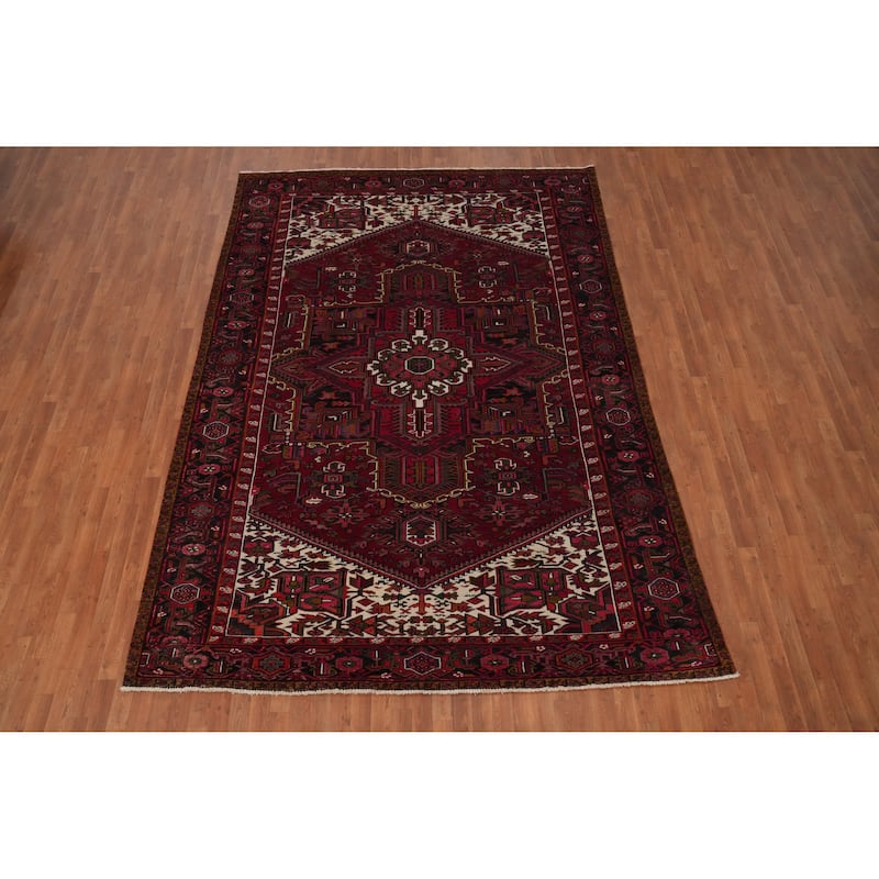 Hand Knotted Oriental 100% Wool Carpet Traditional Medallion Red Heriz Area Rug - 11' 5'' X 8' 1''