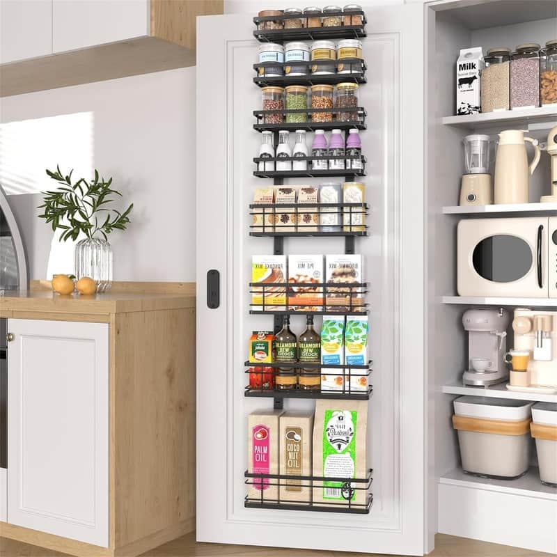 8-Tier Over the Door Pantry Organizer and Storage - 5.1"D x 15.7"W x 64.17"H - Black