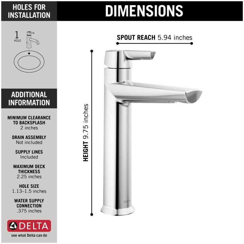 Delta Galeon 1.2 GPM Single Hole Bathroom Faucet Less Drain Assembly