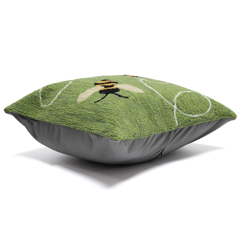 Liora Manne Frontporch Buzzy Bees Indoor/Outdoor Pillow Green 18" Square