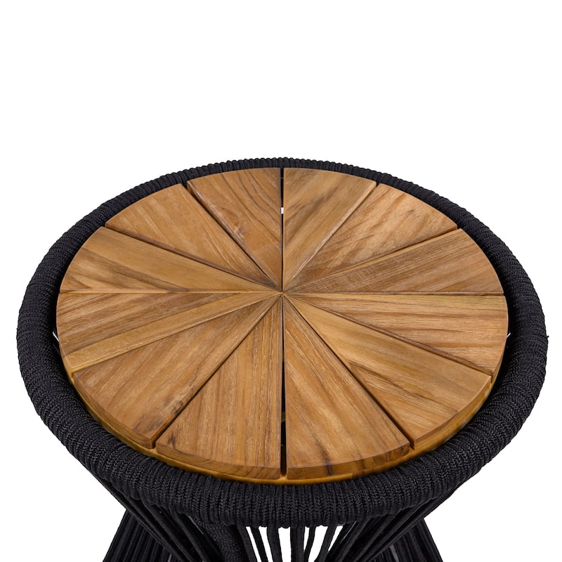 Scott Living - Nara Modern Outdoor Acacia Wood and Woven Rope Sculptural Side Table, Set of 2 - 32.28"L