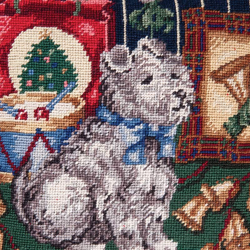 14" x 14" Scotty Dog Christmas Needlepoint Pillow