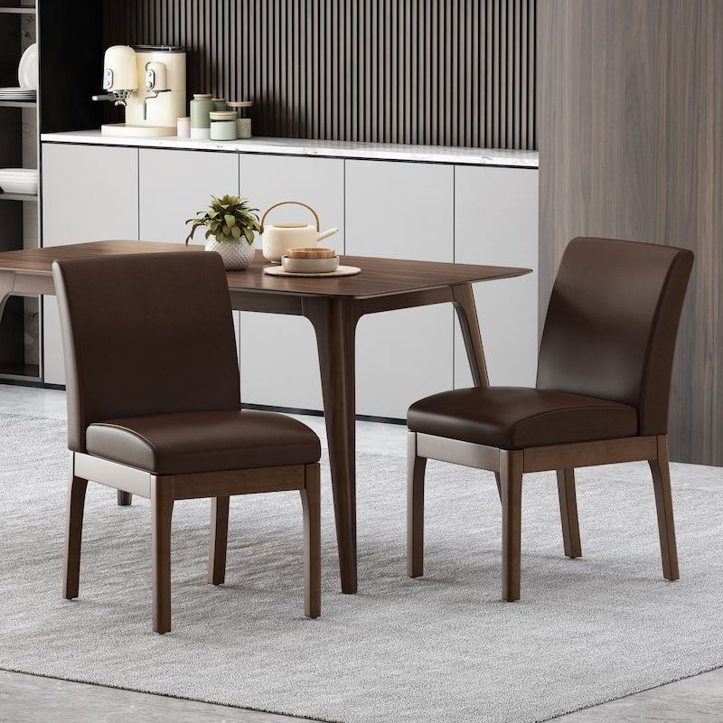 Kwame Fabric Dining Chair (Set of 2) by Christopher Knight Home - N/A - Dark Brown/ Walnut/ Faux Leather