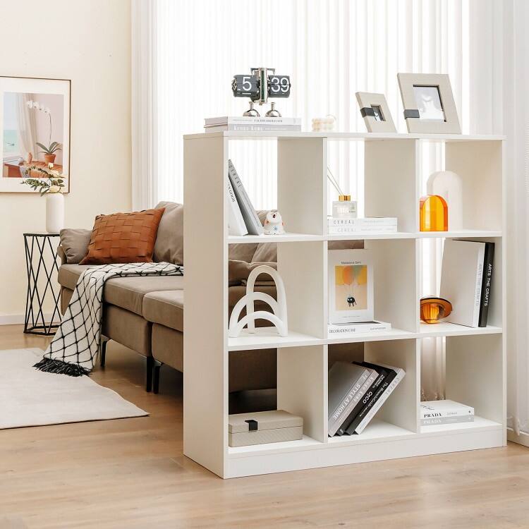 Modern 9-Cube Bookcase with 2 Anti-Tipping Kits for Books Toys Ornaments-White - 43.5" x 13" x 43.5" (L x W x H)