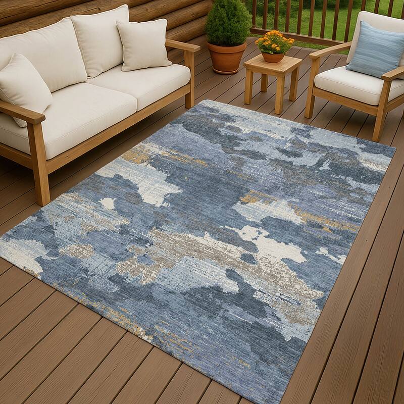 Machine Washable Indoor/ Outdoor Abstract Casual Chantille Rug - Denim - 8' x 10'