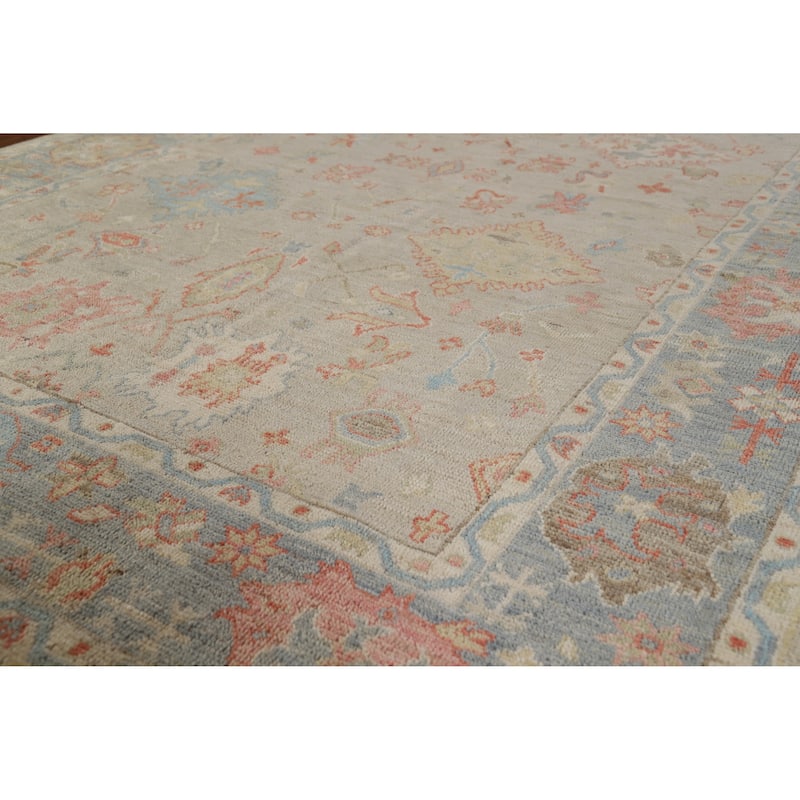 Hand Knotted Oriental 100% Wool Carpet Transitional All-Over Beige & Ivories Oushak Area Rug - 8' 11'' X 6' 0''