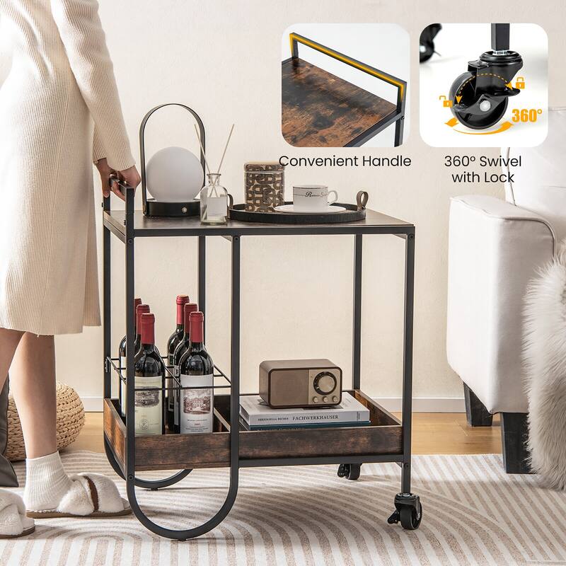 Gymax Industrial Bar Cart Rolling Buffet Serving Cart w/ Removable