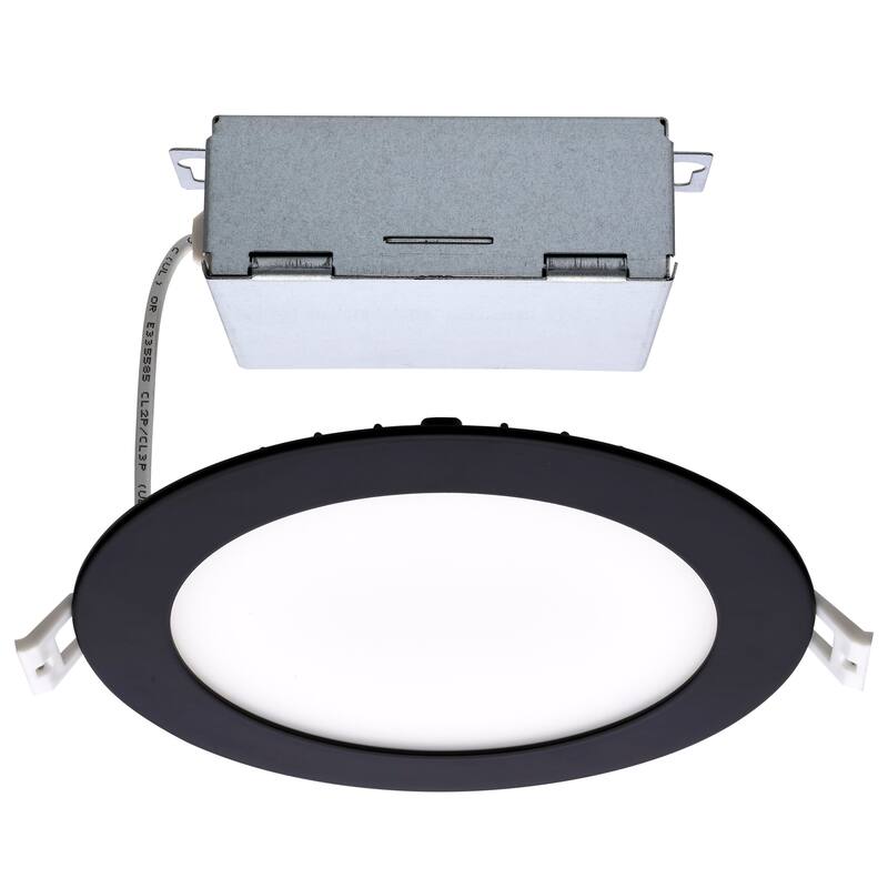 12W LED Direct Wire Downlight Edge-lit 6In CCT Selectable 120V Dimmable Round - Black