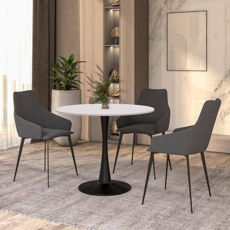 Bristol 35 Inch Mid Century Modern Round Dining Table, Wood Top & Glossy Iron Pedestal Base for Kitchen & Dining Room
