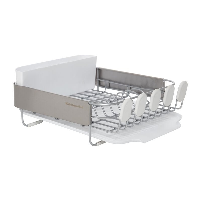  KitchenAid Compact, Space Saving Rust Resistant Dish Rack with  Removable Flatware Caddy and Angled Self Draining Drainboard, 16.06-Inch,  Black: Home & Kitchen