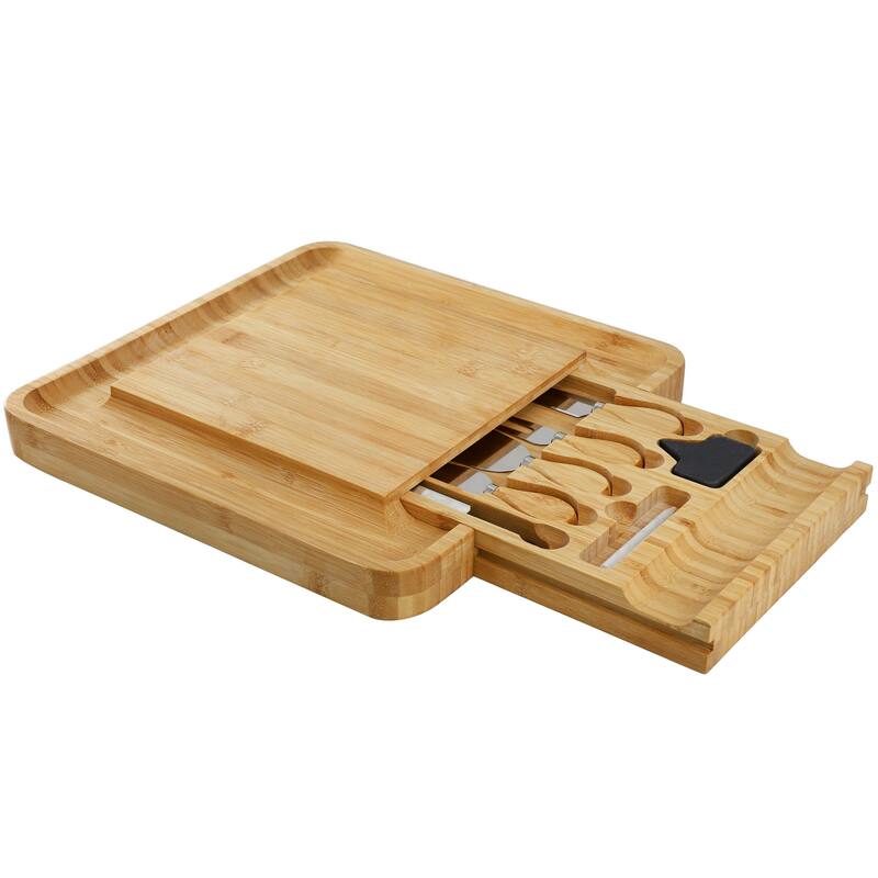 MegaChef Bamboo Charcuterie Cheese Board w/ Cheese Utensils and Accessories Set