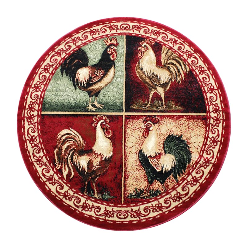 Rustic Cabin Style Vintage Rooster Themed Area Rug