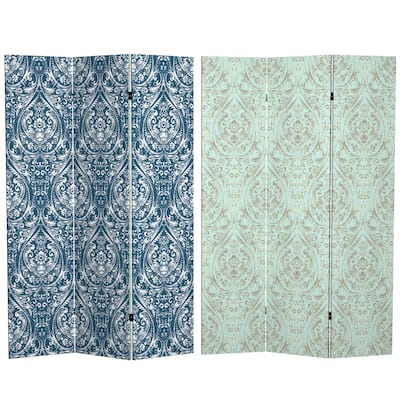 Handmade 6' Double Sided Ocean Damask Canvas Room Divider
