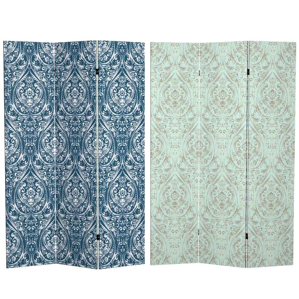 Handmade 6' Double Sided Ocean Damask Canvas Room Divider