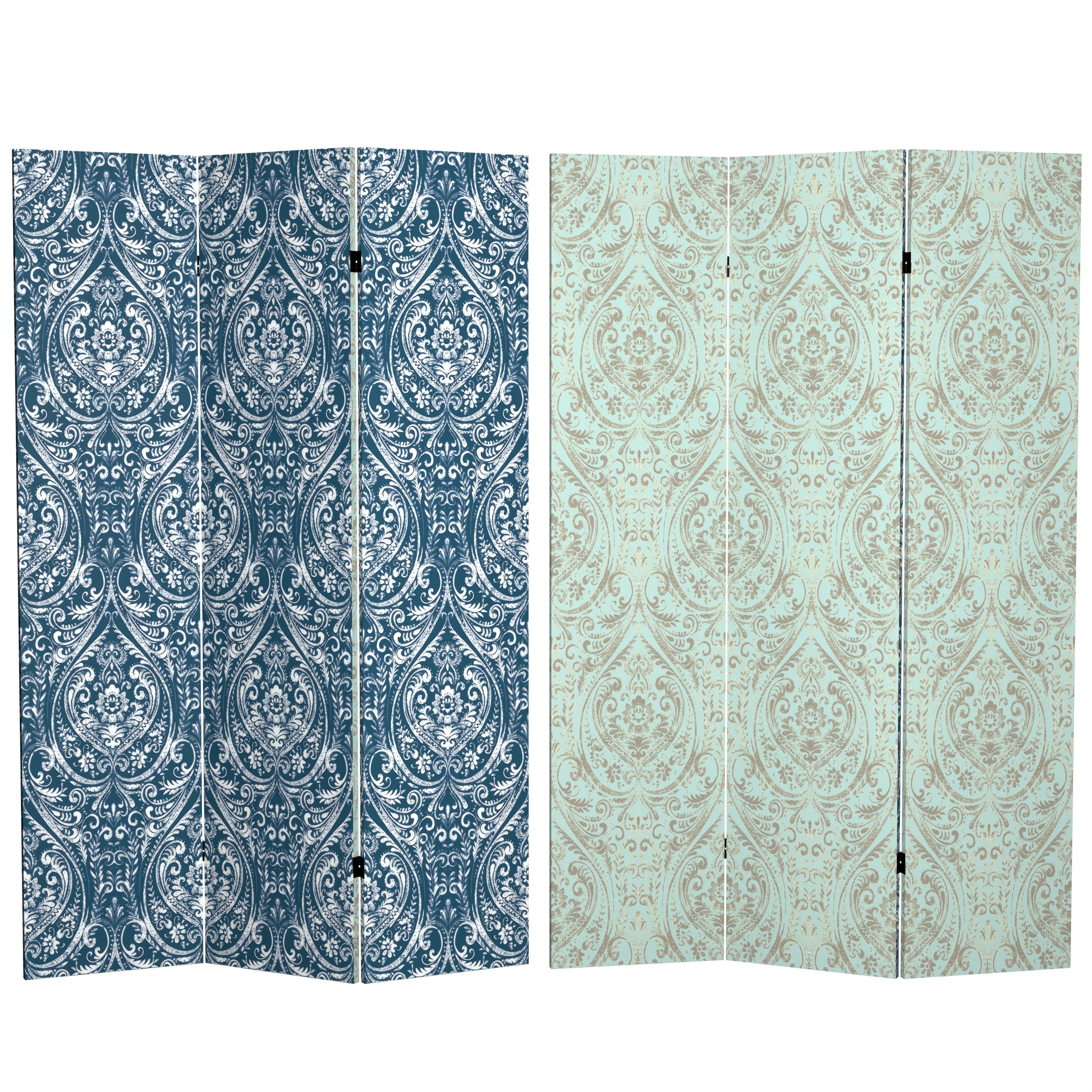 Handmade 6' Double Sided Ocean Damask Canvas Room Divider