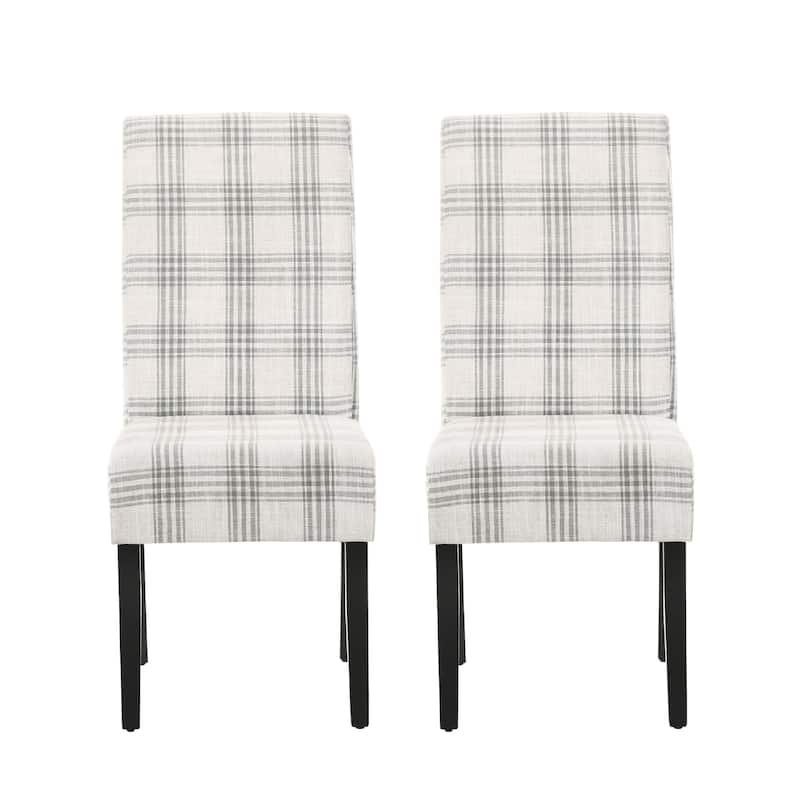 Cini Dining Side Chair Set of 2, Gray Plaid Fabric, Black Wood Legs
