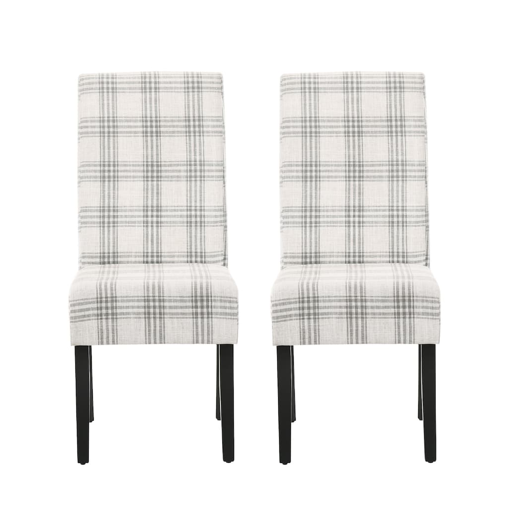 Cini Dining Side Chair Set of 2, Gray Plaid Fabric, Black Wood Legs