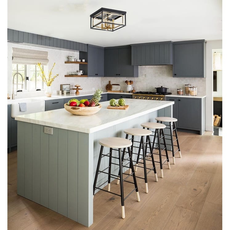 4 Light mounted light fixtures black & gold farmhouse hallway lighting metal ceiling light - N/A