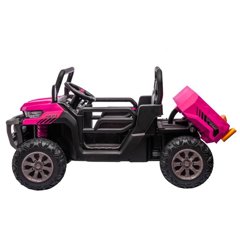 Realistic Children's Engineering Vehicle, Pink Electric Dump Truck with Extra Shovel, Electric Vehicle with Double Doors - Pink