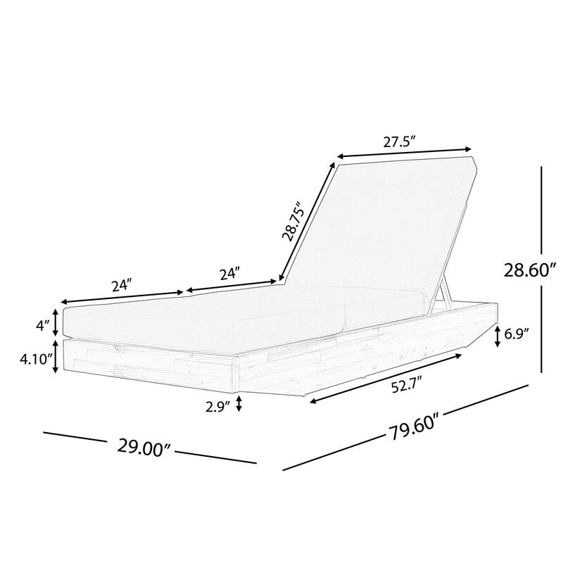 Christopher Knight Home - Outdoor Acacia Wood Chaise Lounge with Ergonomic 3-Fold Water-Repellent Cushion - 79.6"L
