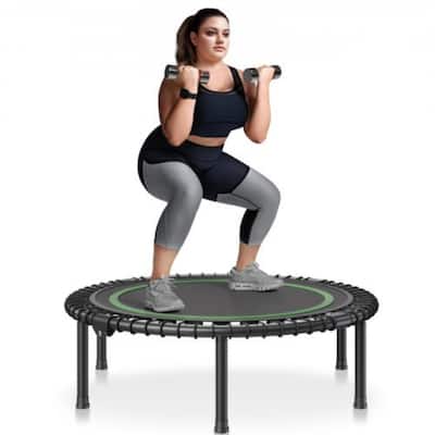 Black-Green Steel Fitness Trampoline, 40 inches Foldable Bungee Rebounder - N/A
