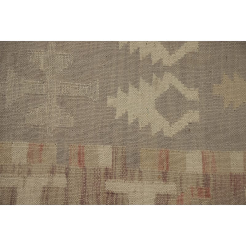 Hand Woven Oriental 100% Wool Carpet Southwestern Tribal Greys & Charcoal Kilim Runner Rug - 10' 2'' X 2' 8''