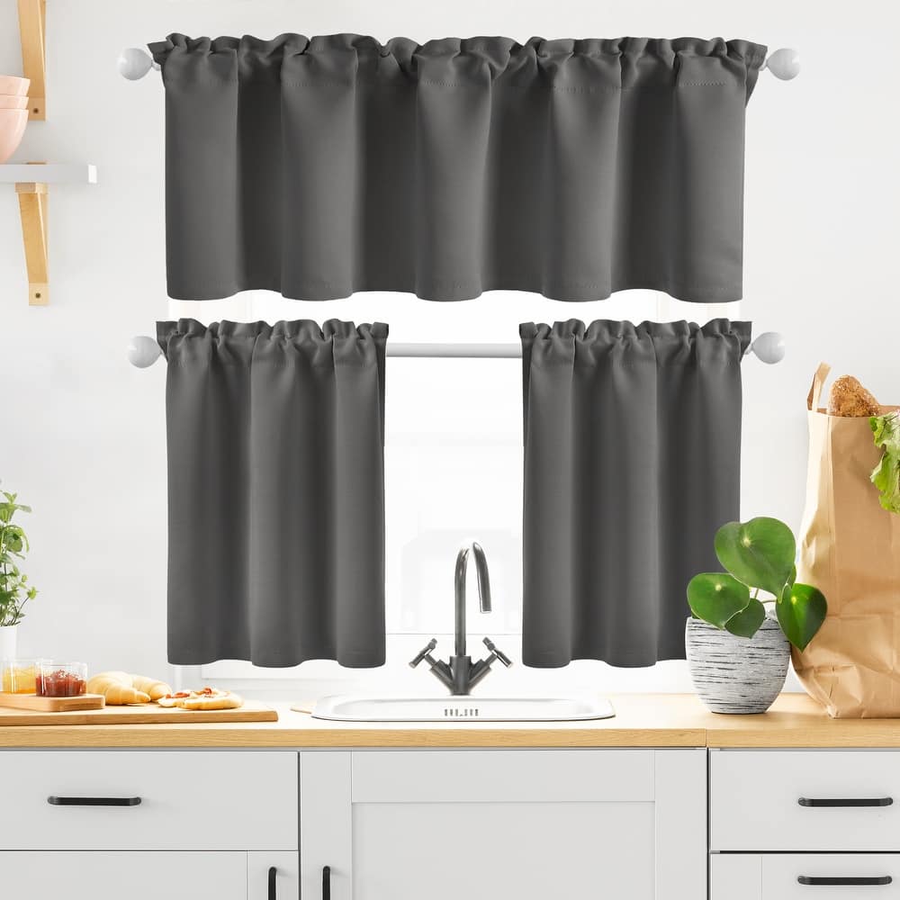 Rod Pocket Kitchen Curtain Valance and Tiers Set