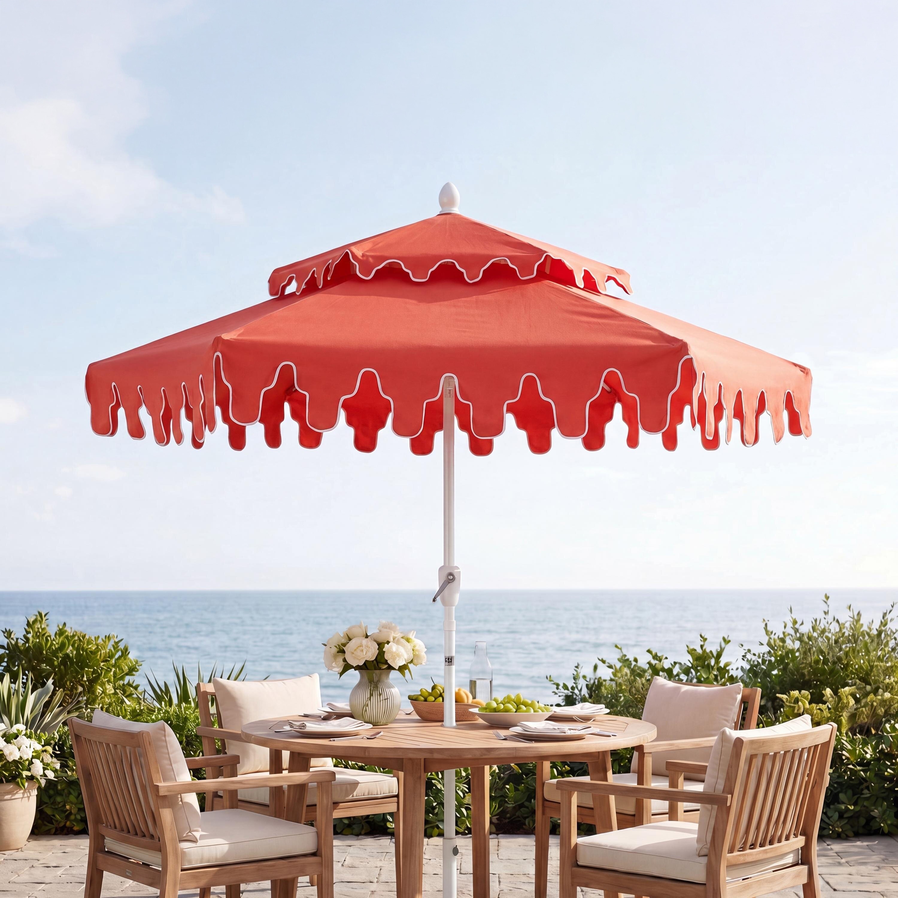 double vent patio umbrella Outsunny Sided Umbrella, 9.5' Large Outdoor Market with Tilt and Crank, 3 Air Vents and 12 Ribs, for Garden, Deck, Pool Comfort Tilt Easy 11 Ft. Octagonal Aluminum Auto