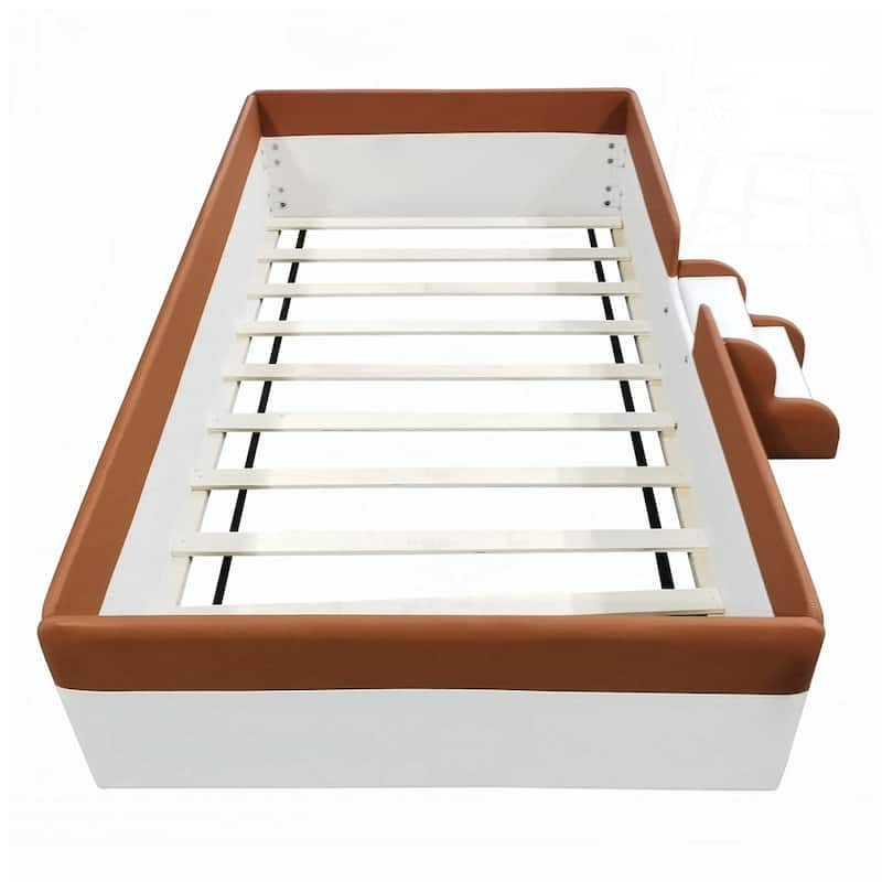 Upholstered Daybed Frame with Fence and Stairs