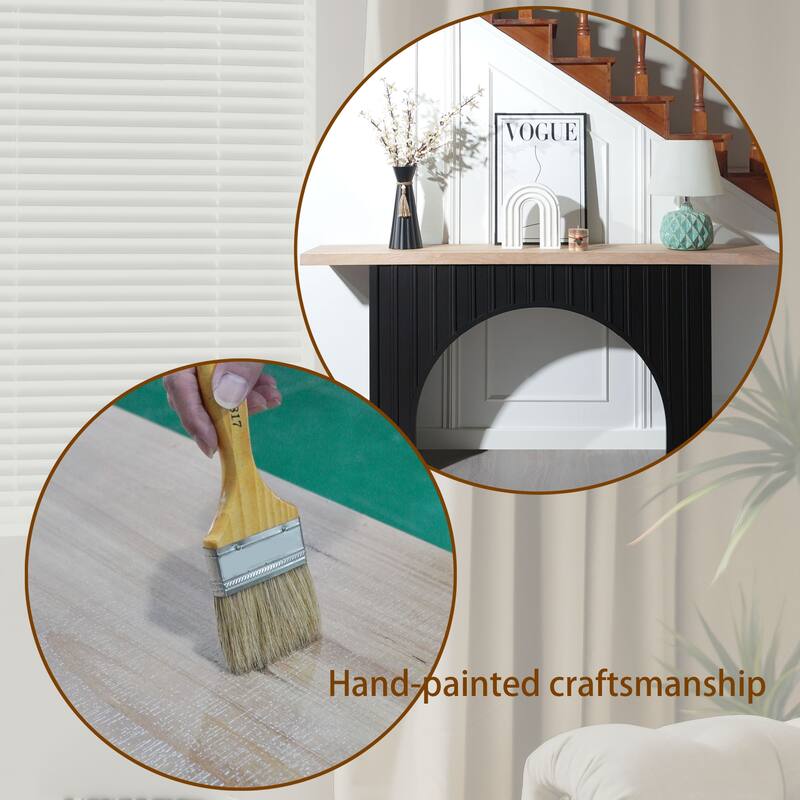 Modern Minimalist Console Table with Black Arch Base and Natural Wood Top