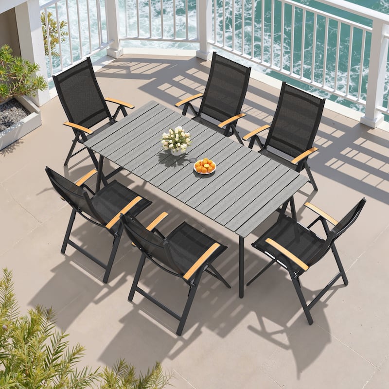 7/9-Piece Outdoor Patio Dining Set Aluminum Rectangular Dining Table and Folding Chairs - Dark Grey Table - Set of 7