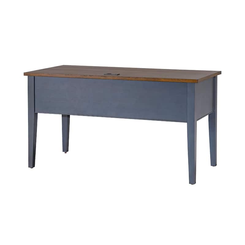 Farmhouse Half Pedestal Executive Desk, Writing Table, Office Desk, Blue
