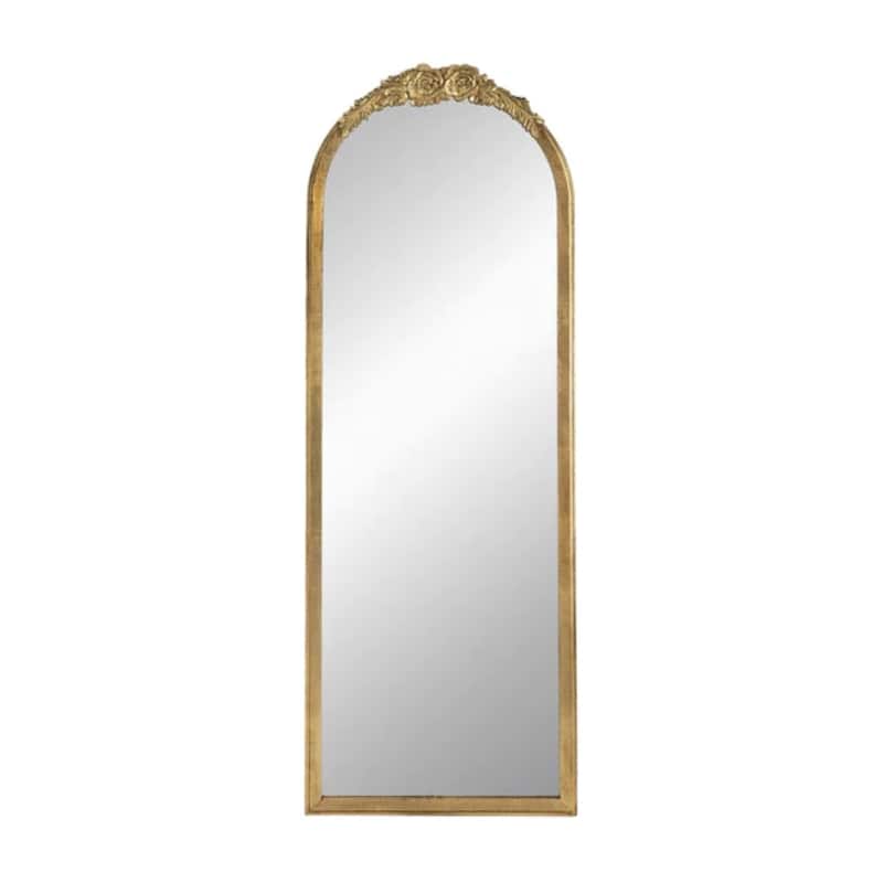 Floral Wooden Framed Arched Floor Mirror - 55.5" - Gold