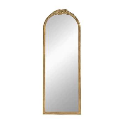Floral Wooden Framed Arched Floor Mirror - 55.5" - Gold