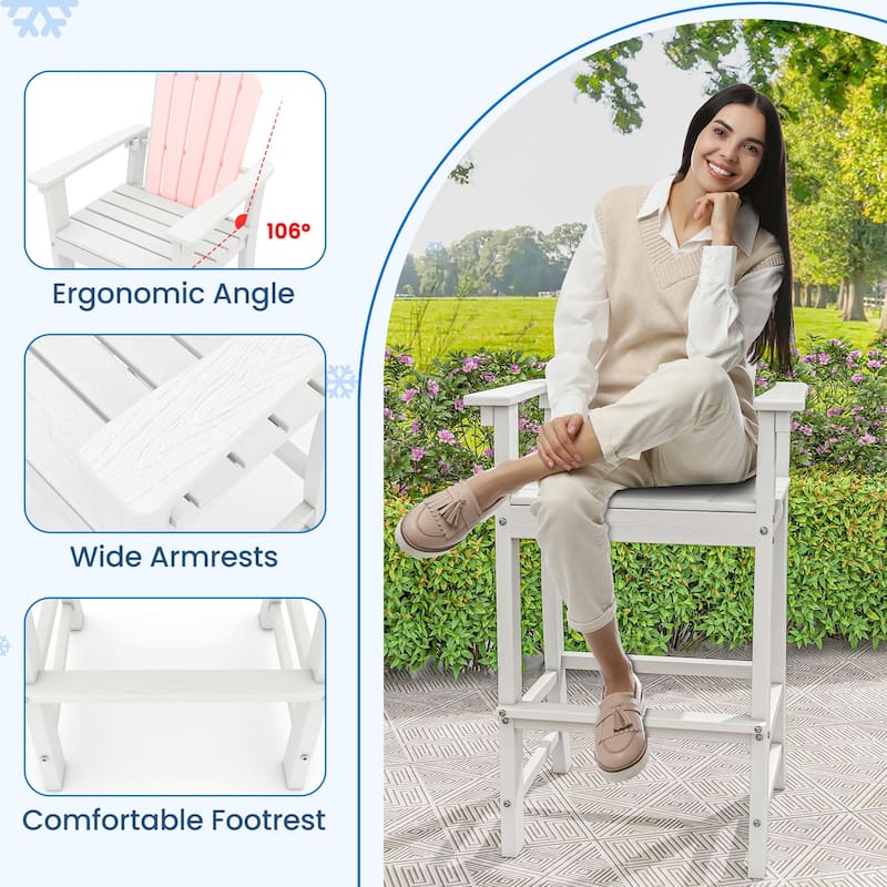 Gymax 2PCS Outdoor HDPE Bar Height Stool Patio Tall Chair Armrest