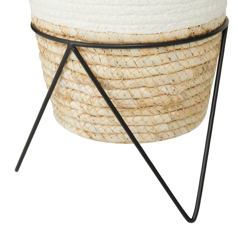 Faux Foliage Sanchezia Artificial Plant with Realistic Leaves and Rattan Pot and Black Stand - Green - Roche River Decor