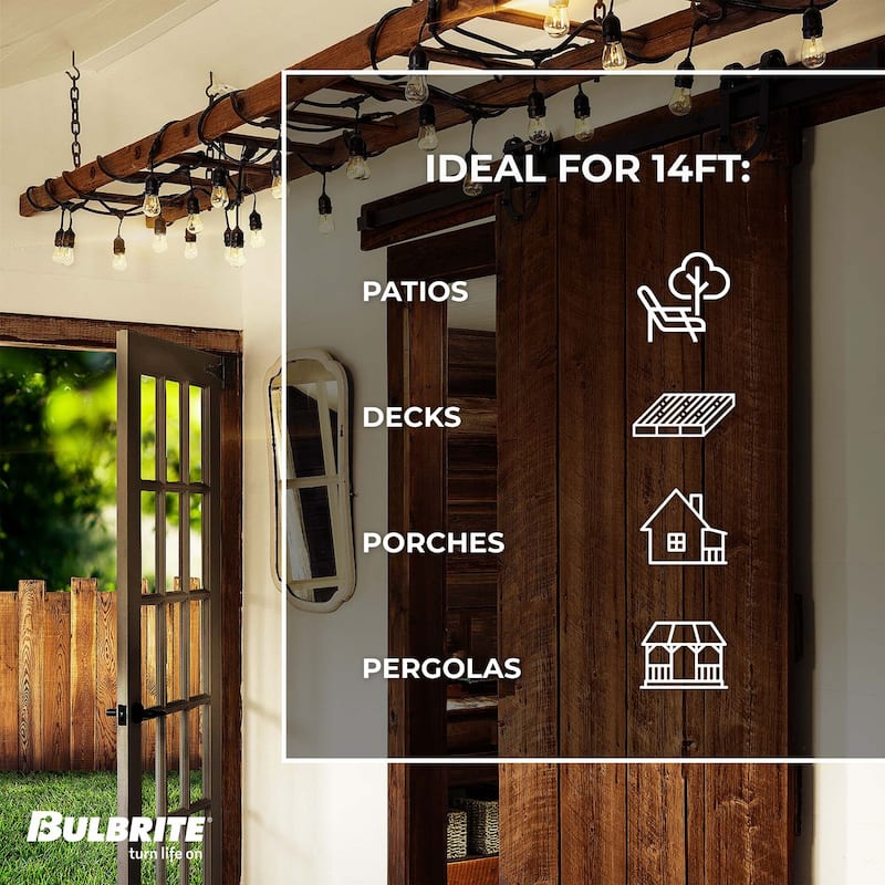 Bulbrite 14 ft Indoor/Outdoor 10-Socket (E26) Decorative String Light Kit, Black