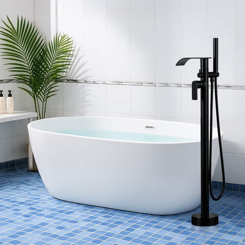 WOWOW Single-Handle Freestanding Waterfall Tub Faucet with Handshower